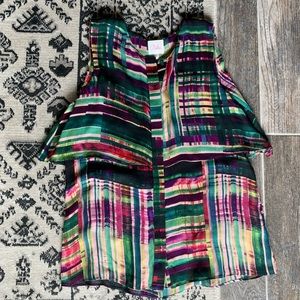Parker silk multicolored button down tank blouse